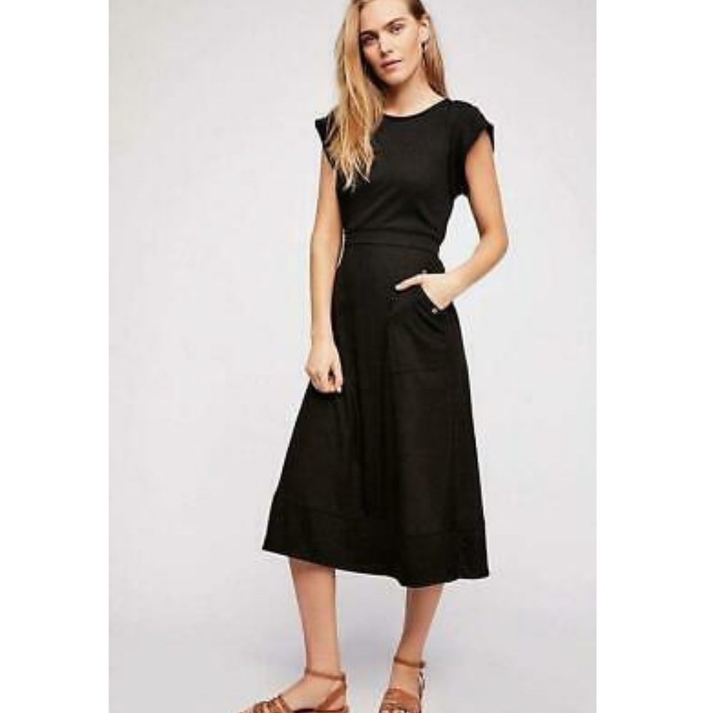 FREE PEOPLE FP BEACH BLACK ANZI MIDI DRESS